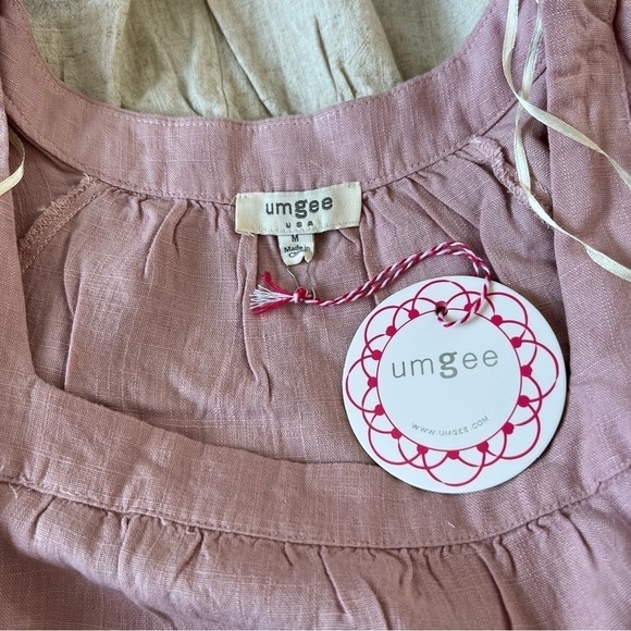 🆕 Umgee Linen Blend Colorblock Square Neckline Short Sleeve Dress Frayed Hem - Picture 4 of 7